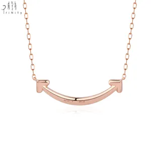 New Arrival Fine Jewelry Joker Smile Design Simple Elegant Necklace 18K Solid Gold Natural Diamond Clavicle Necklace For Women