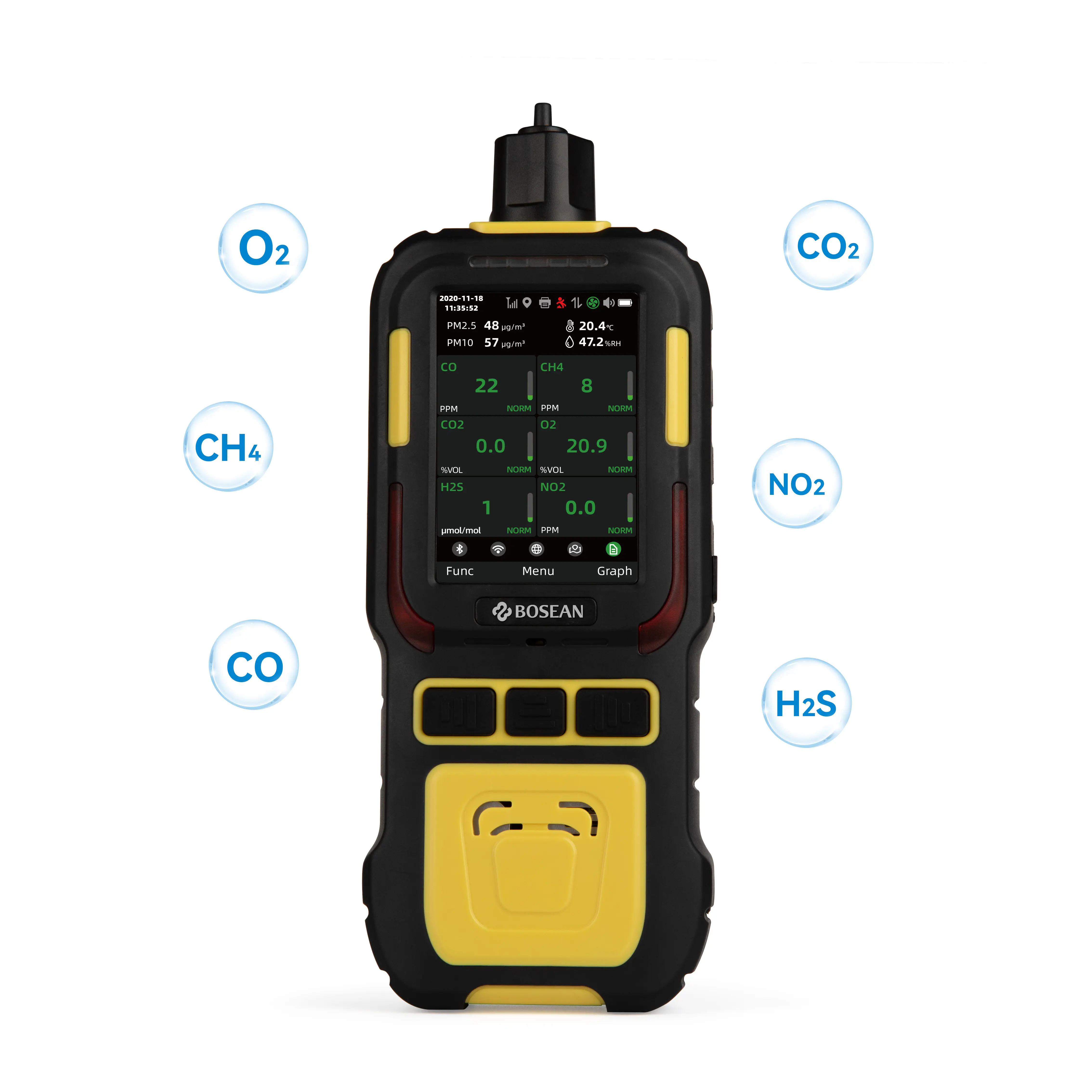 Bosean k-600m rilevatore di Gas industriale pompa integrata CO2 H2S O2 NH3 temperatura umidità PM2.5 PM1