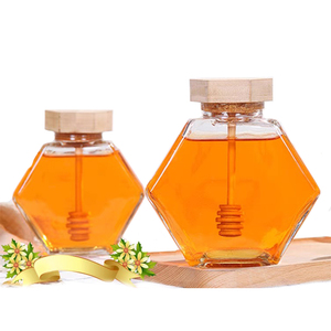 Stoples Madu Kaca Bentuk Heksagonal dengan Sendok Kayu Kosong 380ml Wadah Penyimpanan Madu Transparan dengan Tutup Bambu - Product Image 6