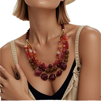 Parures de bijoux fantaisie : Colliers superposés, collier vintage en résine perlée, ensemble de colliers multirangs pour femme