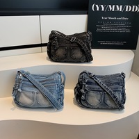 Nouveau Sac Bandoulière Femme en Jean Délavé Grande Capacité 2026 – Sac à Main Décontracté Simple et Tendance Forme Carrée
