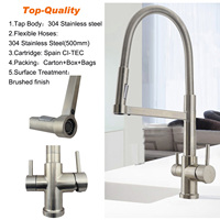 Robinet de douche en acier inoxydable à trois voies robinet pour l'eau filtrée et mélangeur de cuisine SK-S3409
