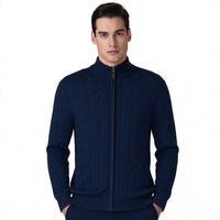 Logo personnalisé OEM ODM, vêtements en tricot haut de gamme, cardigan pour homme, hiver, décontracté, manches longues, fermeture éclair sur le devant, cachemire, pulls pour homme