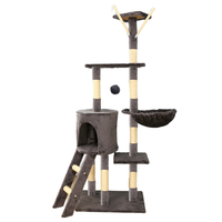Arbre à chat de luxe à 5 niveaux, tour à chat multi-niveaux avec niche confortable, panier suspendu, balle de jeu et griffoir pour 1 à 3 chats