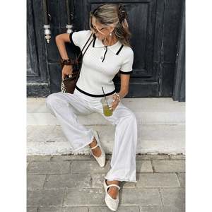 Suéter Polo Blanco de Manga Corta para Mujer, Talla S, Estilo Casual - Product Image 3