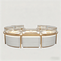 Hochwertige Luxus-Schmuckvitrine mit LED-Beleuchtung, Gehärtetem Glas, Umweltfreundlich, für Einkaufszentren, Beige, Rechteckig, Pflegeleicht