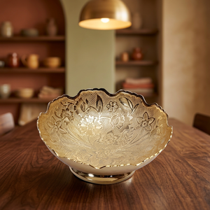 <b>Vintage</b> Handmade metal Bowl With Floral Engraving Irregular Shape Decorative Dish Party Use - Product Image 6