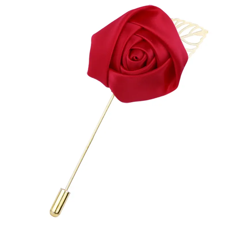 2024 Wholesale Korean Flower Corsage Rose Long Pin Flower Long Pin Male and Female Red Alloy Brooch Pins Lovely TOPAZ Jewelry TBC-920