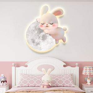 Phòng trẻ em sơn trang trí màu hồng phim hoạt hình thỏ dẫn Tường Đèn công chúa phòng tường nghệ thuật trang trí - Product Image 3