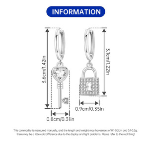 Pendientes/argollas con cierre de llave de latón blanco, que no se decoloran, en stock, diseño original, estilo único, de alta gama, regalo versátil para mujer. - Product Image 3