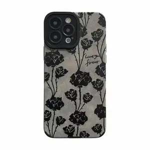 Nuevo diseño creativo Black Rose Luxury Phone Case para IPhone 15 pro Max 14 Plus 13 12 11 Soft TPU back Cover