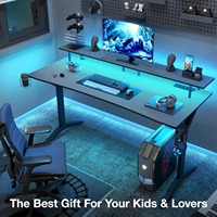 Mesa de juegos de diseño moderno y lujoso, luces LED de 55 pulgadas y toma de corriente, soporte de monitor de mesa para juegos de ordenador, fácil de montar