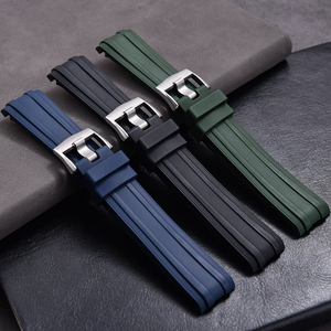 Juelong tali jam tangan 20mm ujung melengkung karet biru untuk tali karet FKM 300 penyelam - Product Image 1