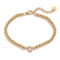 Bracelet de mode en acier inoxydable fait main avec perles, chaîne et breloque cœur en zircon cubique, bijoux pour femmes, plaqué or 18 carats