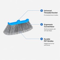 Tête de balai de rechange avec poils en PET à dents larges, embout universel fileté, pour nettoyage des sols, couleurs personnalisées OEM