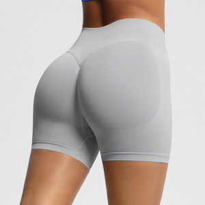 Shorts de sport côtelés sans coutures pour femmes, taille haute, effet push-up fessier, non transparents, à compression, pour la course, vente en gros - Product Image 1