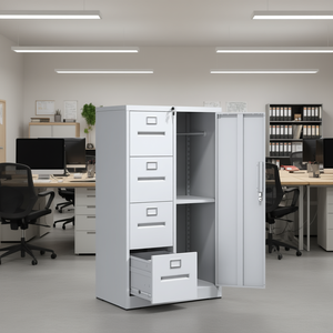 Armoire de classement verticale en acier blanc à 4 tiroirs, armoire de rangement métallique à 1 porte verrouillable, système de classement de bureau - Product Image 2