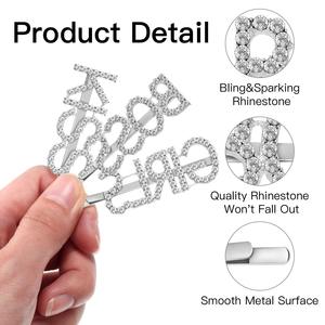 Pinza de pelo con palabra personalizada de lujo hecha a mano, pasadores dorados brillantes con diamantes de imitación, accesorios para la cabeza de aleación - Product Image 6