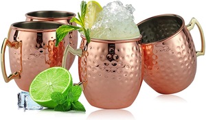 Caja de regalo de 4 piezas, taza de <span class=keywords><strong>cerveza</strong></span> de cobre chapada de alta calidad, caja de taza martillada, juego de tazas de mula de Moscú de cobre de regalo - Product Image 2