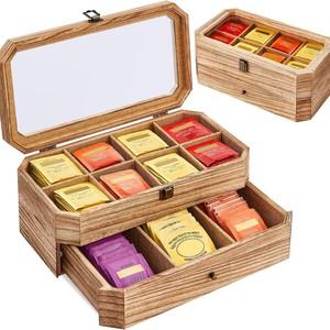Wooden Tea Bag <b>Storage</b> <b>Box</b> With Lid Two Layer Organizer Rectangle Shape For Tea Coffee <b>Storage</b> Bins - Product Image 1