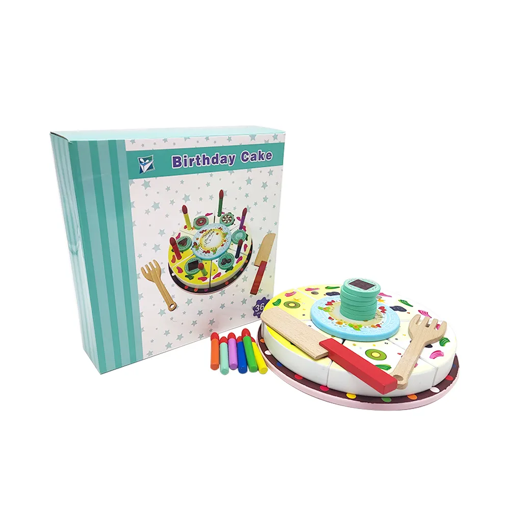 Simulation Kitchen Cutting Birthday Cake Play Food Set for kids wooden cake toys