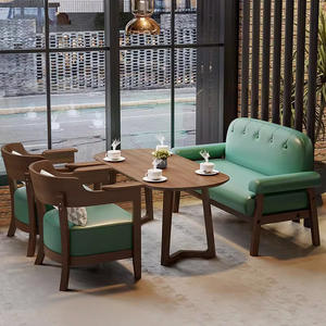 Canapé de réception commercial moderne en bois massif personnalisable, salon de thé, bar à livres, table et chaise de café - Product Image 4