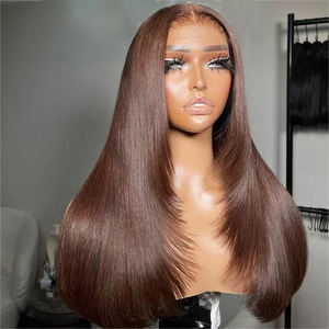 Offre Exceptionnelle en Gros : Chocolat Brun # Perruques en cheveux humains avec dentelle frontale 13x6/13x6, 4 couleurs, cheveux humains bruts alignés sur les cuticules - Product Image 3