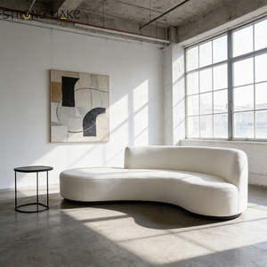 Sofá Nórdico Blanco para Sala de Estar, Juego de Muebles Modulares de Lujo, Sofá Seccional Moderno Curvo de Tela Bouclé para Sala de Estar - Product Image 3