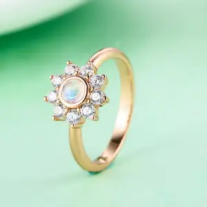 Romantic engagement moonstone flower pattern ring jewellery 18K Gold Plated Natural Stone Women Rings