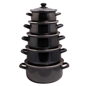 5 pièces ensemble d'ustensiles de cuisine de Style américain émail <span class=keywords><strong>Ware</strong></span> miroir noir et bleu casserole en céramique couvercle en verre cuisine durable cuisson des aliments - Product Image 1