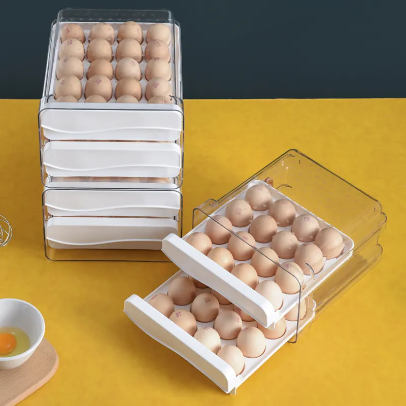 Kotak penyimpan telur plastik hewan, wadah penyimpan dapur Modern kapasitas 40 buah baru 2024, dengan tampilan waktu untuk penggunaan makanan