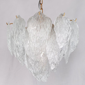 Lampadario Moderno in Vetro Artistico Testurizzato a Forma di Foglie, Luce Calda, per Soggiorno e Ristorante - Product Image 2