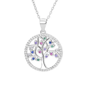 Top Selling Tree Of Life Charms rainbow colored cz Sterling Silver Zircon Charm pendant and necklace For women GP44