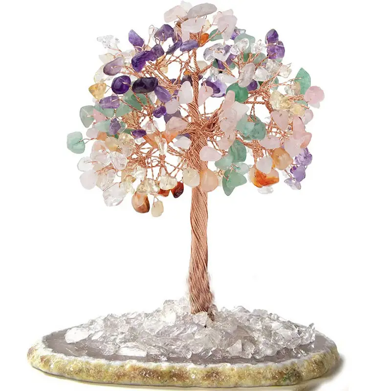 En gros cristal naturel pierre précieuse fortune argent arbre feng shui pour la maison centres de table ornementaux