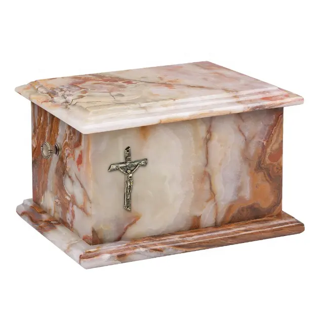 Smoky Brown Onyx Piazza Funeral Urna Con Croce E Maniglia