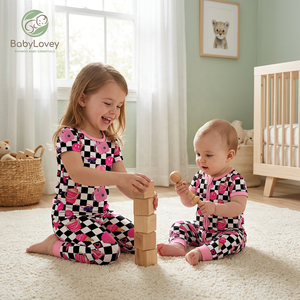 Babylovey OEM ODM, Conjunto de Pijamas de Bambú Viscosa Suave con Logotipo y Color Personalizados, para Hermanos, con Estampado de Dibujos Animados - Product Image 2