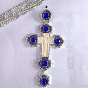 Criativo banhado à prata design ortodox, cruz peitoral grego para o presente de aniversário da igreja