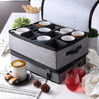 Support à café moderne en tissu pliable et empilable pour 24 tasses avec couvercle à compartiments et poignées (gris foncé) pour usage domestique