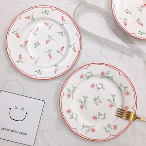 Assiette à dîner en céramique rétro coréenne, motif floral rose, assiette occidentale, assiette à dessert, assiette à fruits, assiette à gâteau - Product Image 1