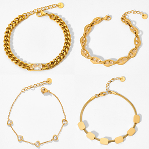 Set di gioielli <span class=keywords><strong>donna</strong></span> marchio CLIORO catena cubana di maiale naso piatto serpente impilamento 14K oro placcato cuore zircone bracciale in acciaio inossidabile - Product Image 6