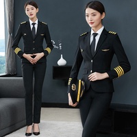 Uniformes de pilote pour femmes, vêtements de pilote de ligne aérienne, combinaison de pilote en polyester/viscose, noir, bleu foncé, toutes saisons, designs personnalisés