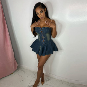 Novedades de <span class=keywords><strong>Verano</strong></span>, <span class=keywords><strong>Vestido</strong></span> Sexy de Mezclilla para <span class=keywords><strong>Mujer</strong></span>, Estilo Bandage sin Tirantes, Mini <span class=keywords><strong>Vestido</strong></span> Plisado, <span class=keywords><strong>Vestido</strong></span> Informal para <span class=keywords><strong>Mujer</strong></span> - Product Image 1