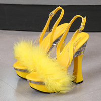 Miaomiao Sandales à bout ouvert pour femme, sexy, à talon épais et plateforme, talon haut 14 cm, style mannequin, pour boîte de nuit, pour la scène