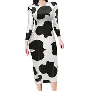 Robe mi-longue à rayures pour femmes, vêtement moulant à manches longues, avec imprimé de zèbre, léopard, de vache, collection - Product Image 4