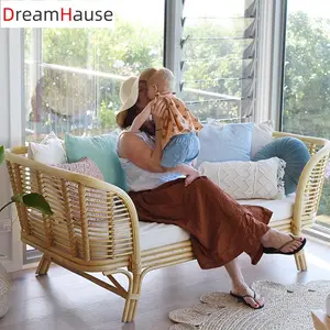 Dreamhause 모로코 스타일 북유럽 진짜 등나무 소파 홈스테이 레트로 수제 더블 3 좌석 등나무 소파 거실 사용