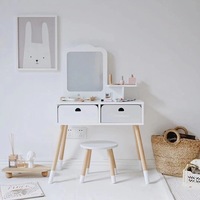 Ensemble de jeu de rôle pour enfants, table de maquillage princesse en bois avec boîte à bijoux et maquillage pour filles de 2 à 13 ans, blanc