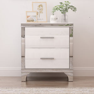Modern Bedroom End Table Sofa Side Table Elegant High Gloss White <strong>Nightstand</strong> <strong>Mirrored</strong> 2 Drawer Bedside Table - Product Image 3