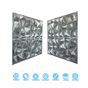 Dalles de <span class=keywords><strong>Plafond</strong></span> 3D en PVC Carré Vieilli Panneaux Artistiques Étanche PLM101 Étain Antique pour Hôtel Café Club Salon Décor - Product Image 5
