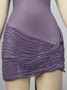 A10980 nuovo stile viola aderente da donna celebrità sera Party Club Sexy abito in maglia da ballo con strass - Product Image 5