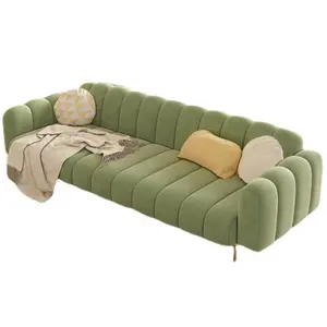 佛山工厂现代设计现代客厅3座沙发酒店沙发金色金属腿绿色天鹅绒休息室沙发